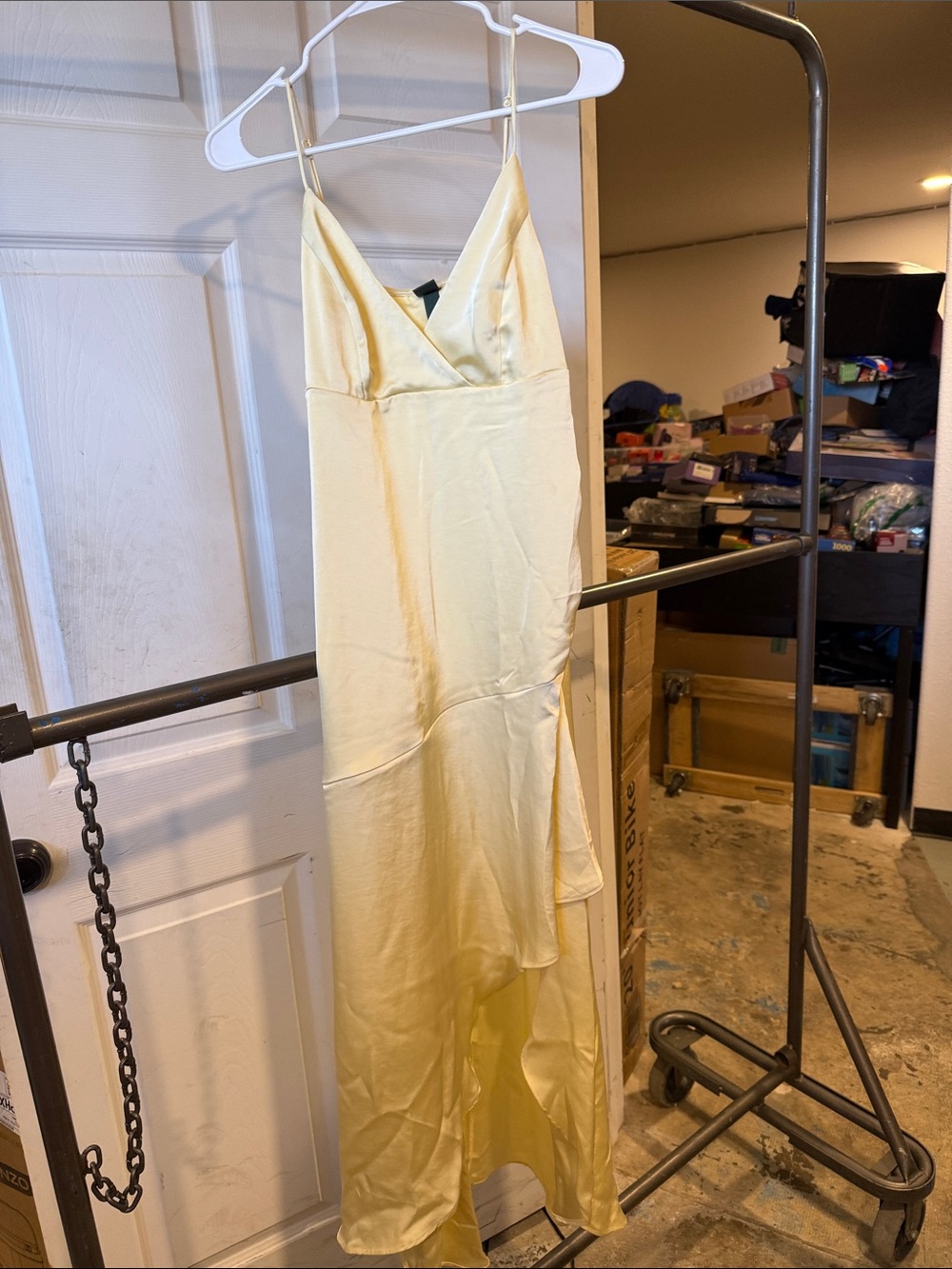 wild fable Pale Yellow Satin High-Low Slip Dress